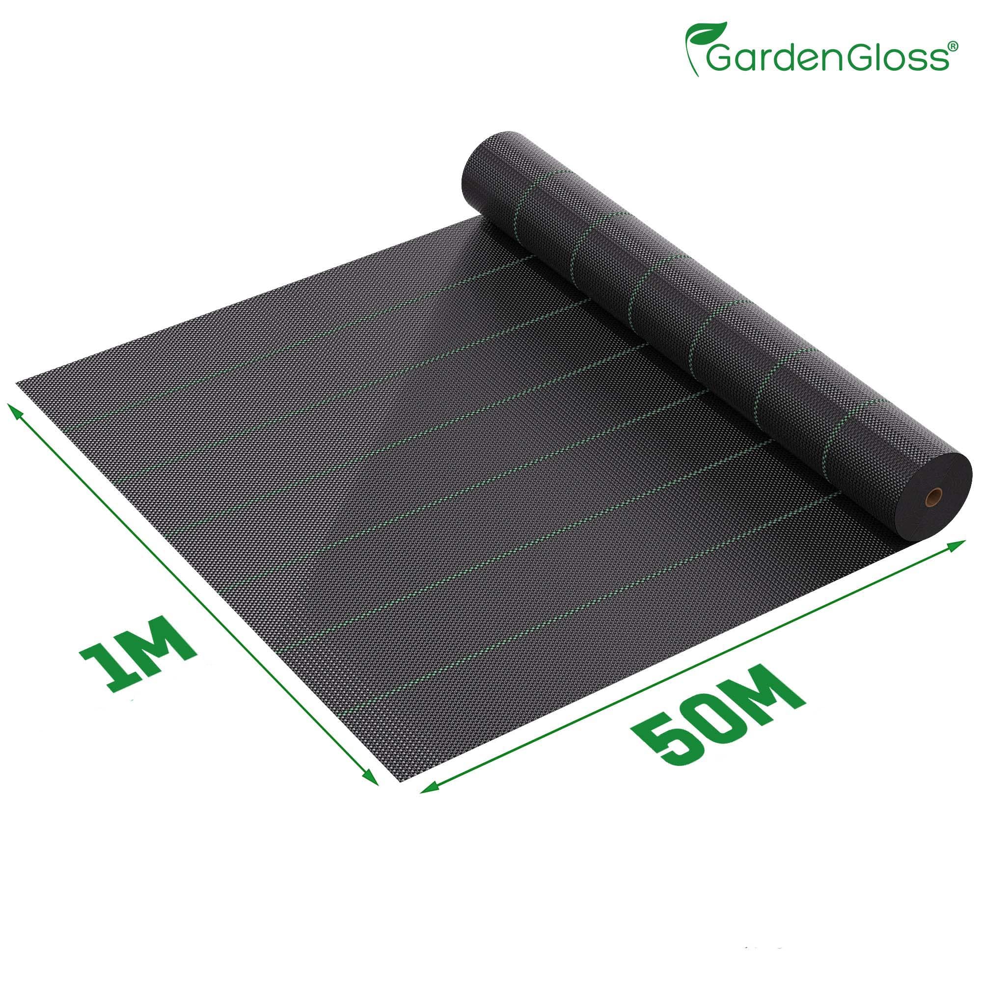 GardenGloss 50m² Telo Pacciamatura Contro Erbe Infestanti 100g/m² Resistente Strappo Permeabile Acqua Elevata Resistenza UV Nero Orto 50m x 1m 1 Rotolo