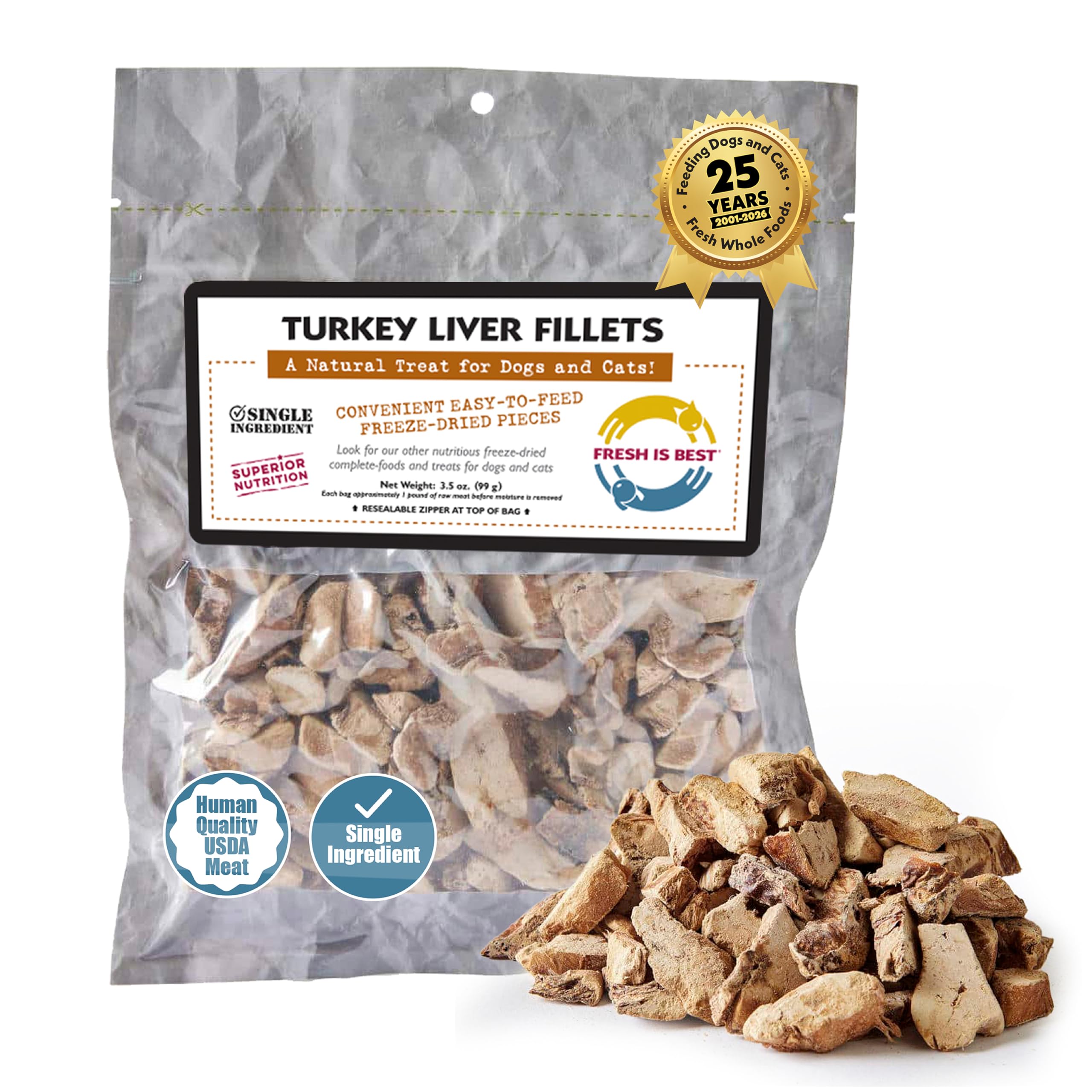 Fresh Is Best Turkey Liver Fillets Freeze Dried Dog Treats – Raw Freeze Dried Treats for Dogs & Cats in Resealable Zipper Bag – High-Protein Single Ingredient – Made in The USA