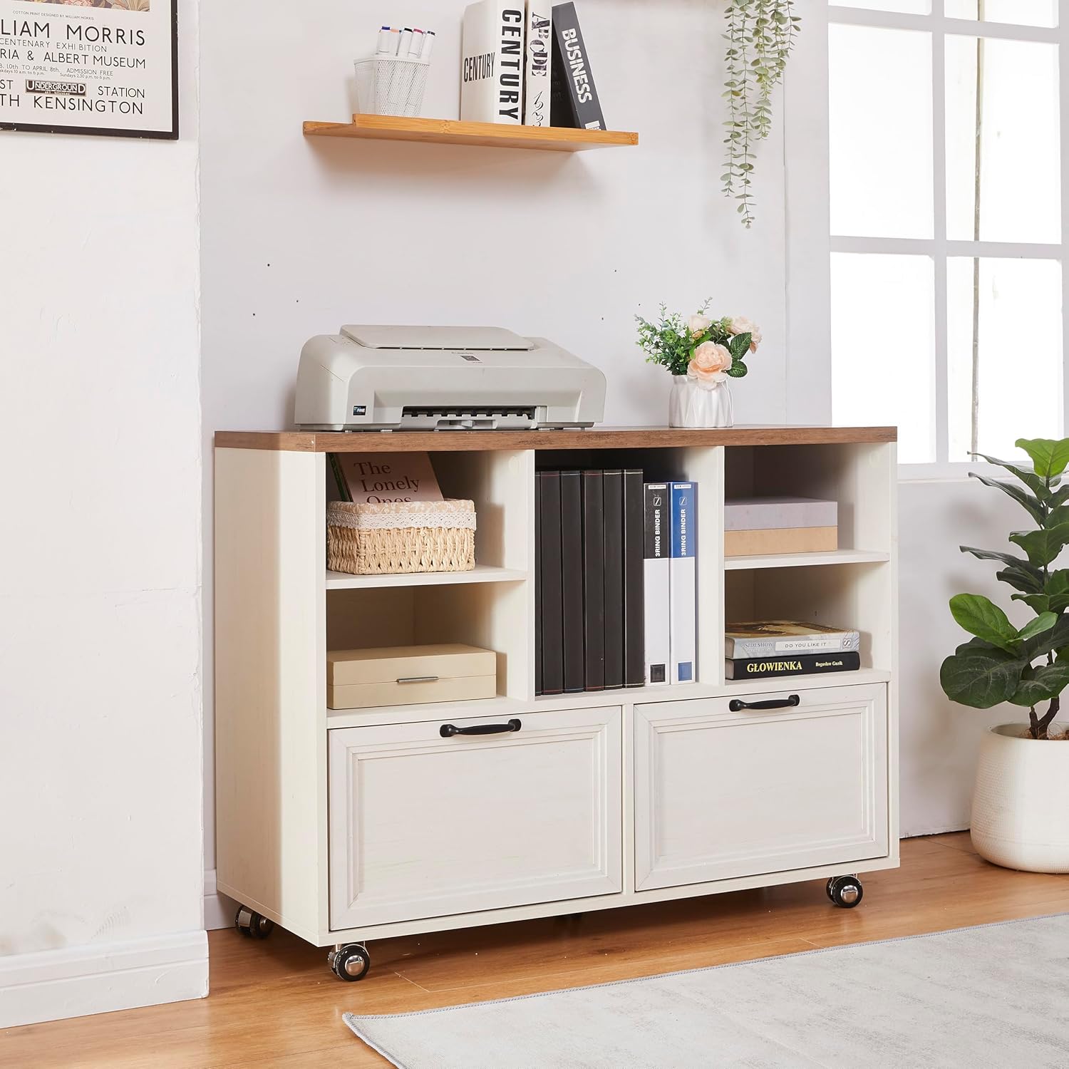 40" Lateral File Cabinet with Wheels,Farmhouse Wood File Cabinets with shelve,Filing Cabinets with 2 Drawers for Legal/Letter/ A4 Size