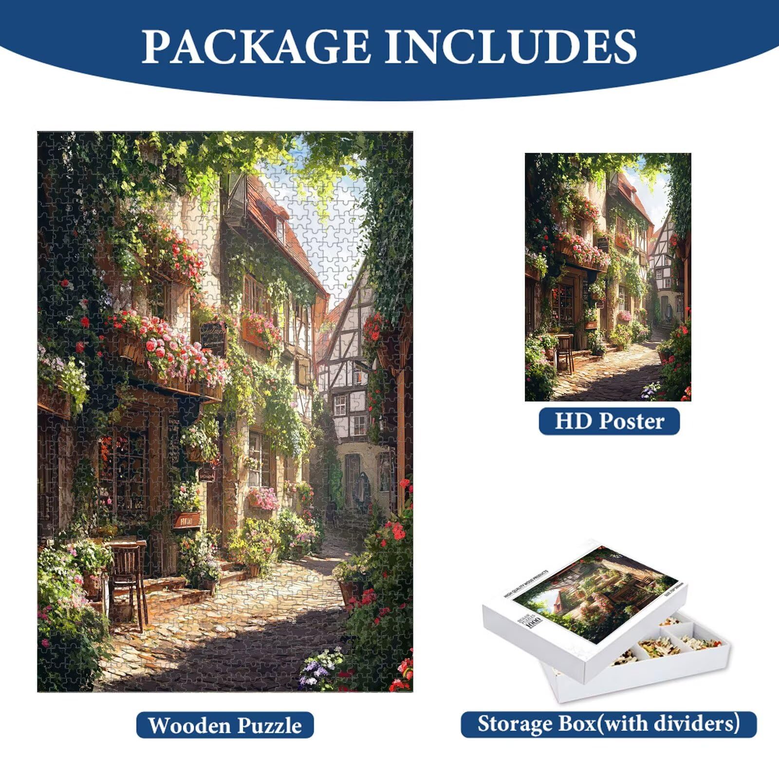 Puzzle 1000 Pezzi Piccola città & Fiore Puzzle in Legno Durevole 1T#1582