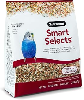 ZuPreem Smart Selects Daily Bird Food for Parakeet, Budgie, Parrotlet, Dove, Bird Pellets and Seed Blend, Core Nutrition for Small Birds, Made in USA, Parakeet Food, Budgie Food (S, 2 lb)