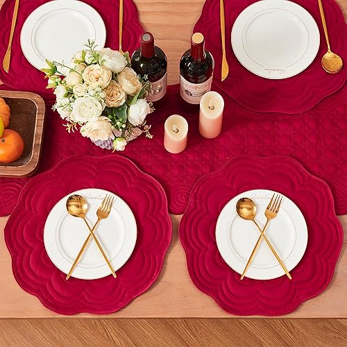 Miniatura 4 de Loom and Mill Juego de 6 manteles individuales acolchados para mesa redonda, tela natural estilo granja, doble capa y lavable para cocina, cena,