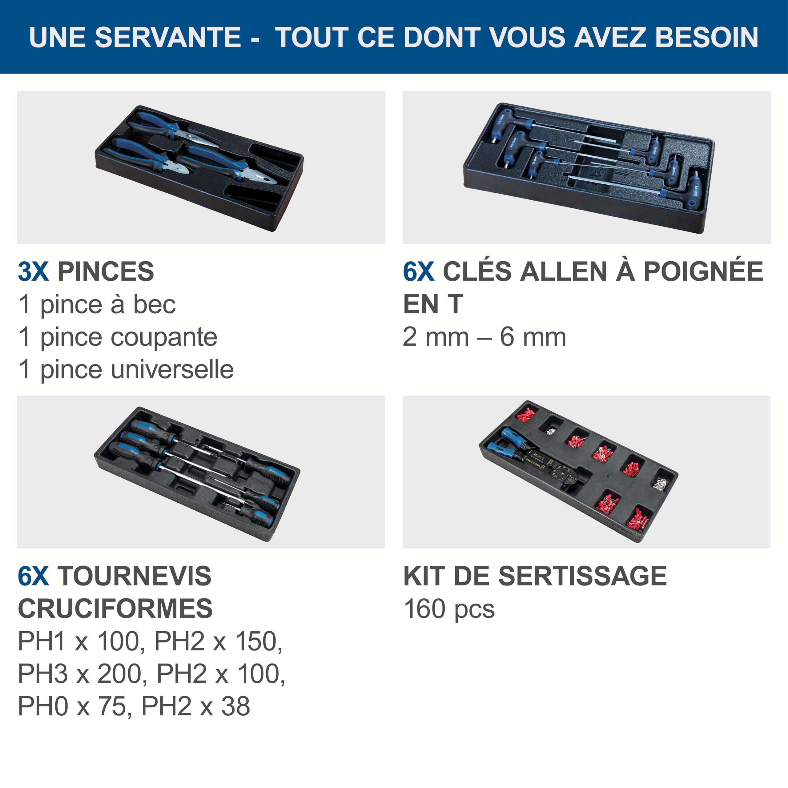 Scheppach Servante d'atelier TW1000 Set d'outils | 263 pièces incluses | Chariot d'outillage avec 4 roulettes | Verrouillable et Mobile | 7 tiroirs