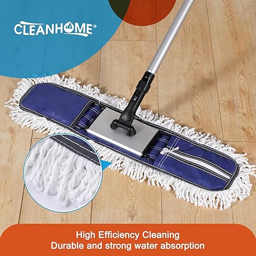 Miniatura 3 de Trapeador de polvo comercial de 24 pulgadas para limpieza de suelos, trapeador de piso resistente con mango largo extensible de 59 pulgadas,