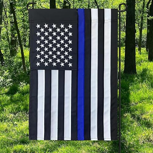 Miniatura 5 de Generic Bandera de jardín de línea azul fina de 12.5 x 18 pulgadas, bandera de policía estadounidense de doble cara, Blue Lives Matter