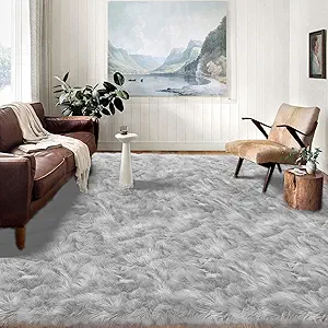 Latepis Area Rugs 10x14 Living Room Washable Rugs Grey Faux Sheepskin Fur Fluffy Rug for Bedroom Fuzzy Shag Rug for Sofa Play Room Entertainment Room, Rectangle