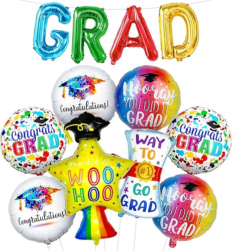 KatchOn, Multicolor Graduation Balloons Set - Pack of 12 Big, 41 Inch, Star Balloons Congrats Grad Balloons, 2024 Graduation Party Decorations