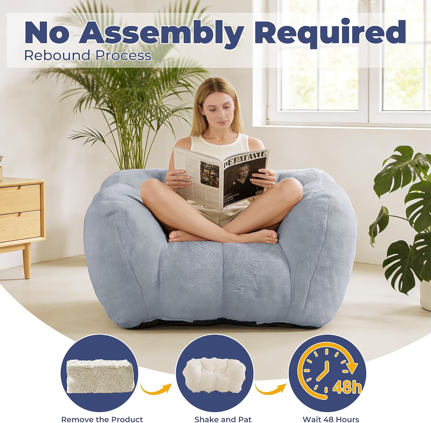 Giant Bean Bag Chairs for Adults Teens,Faux Fur Large Chair with Filler,Memory Foam Boneless Accent Sofa Lounge Floor Mini Couch for Living Room, Bedroom & Game Room,Grey