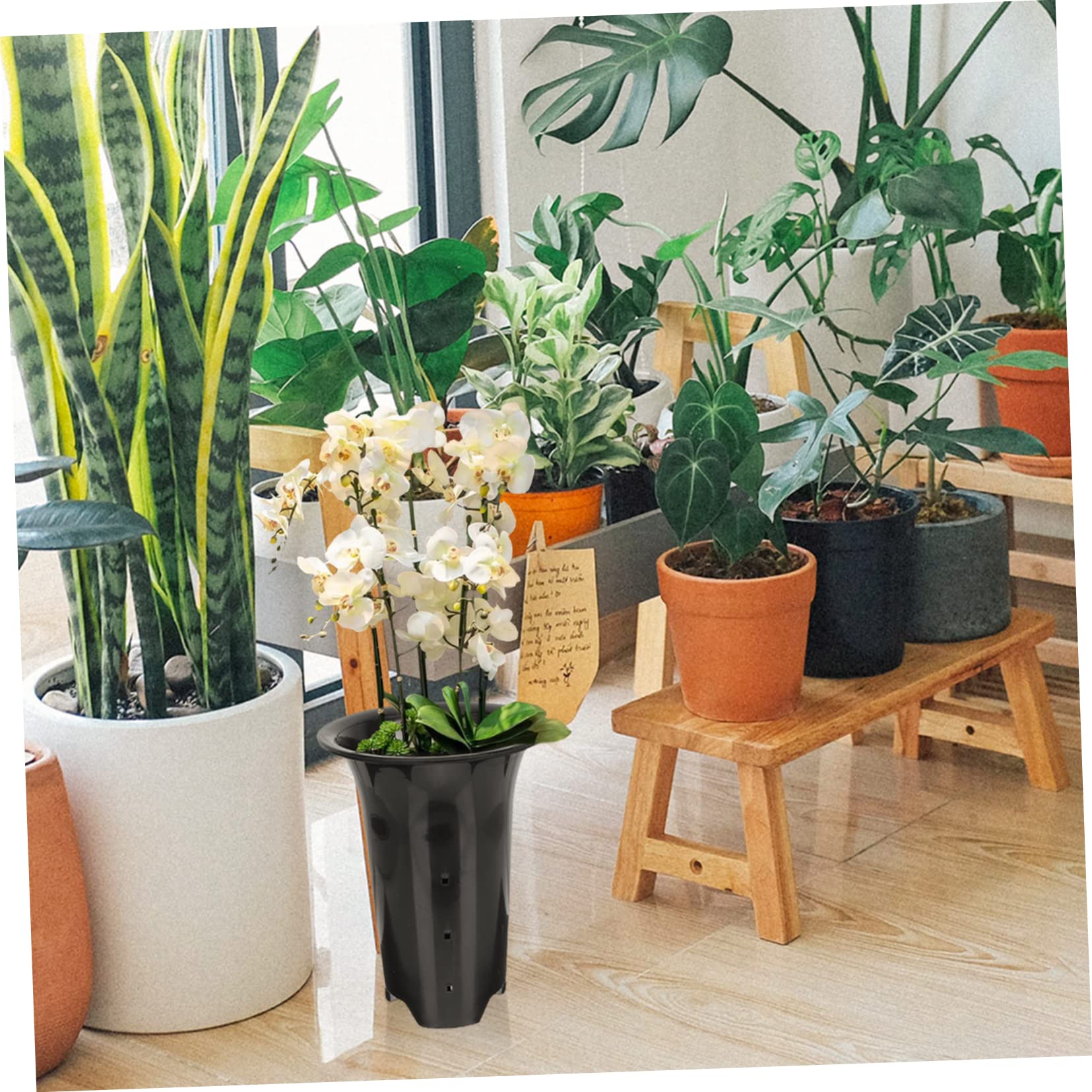 UPKOCH Lot de 10 Pots De Fleurs Orchidées Noirs 15 Cm en Plastique Épais Trous De Drainage pour Balcon Bureau Plantation Contrôle Racines Ventilés Jardin Intérieur Extérieur