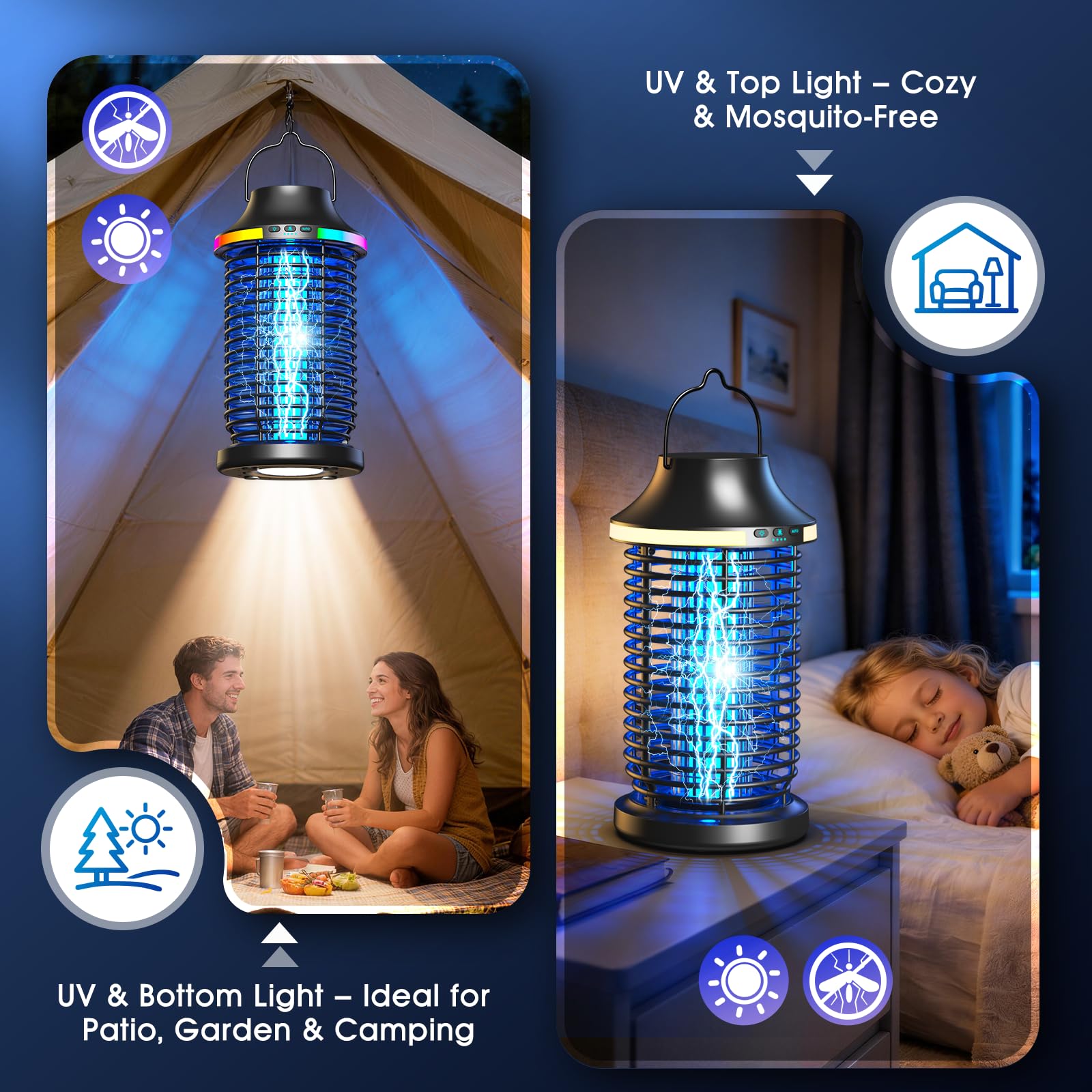 Bug Zapper Outdoor Kabellos, 2026 Upgraded 4200V Elektrischer Mückenzapper 5 in 1 Wiederaufladbarer Insektenvernichter Outdoor Wasserdicht mit 5000mAh Akku, Tragbarer Fliegenvernichter