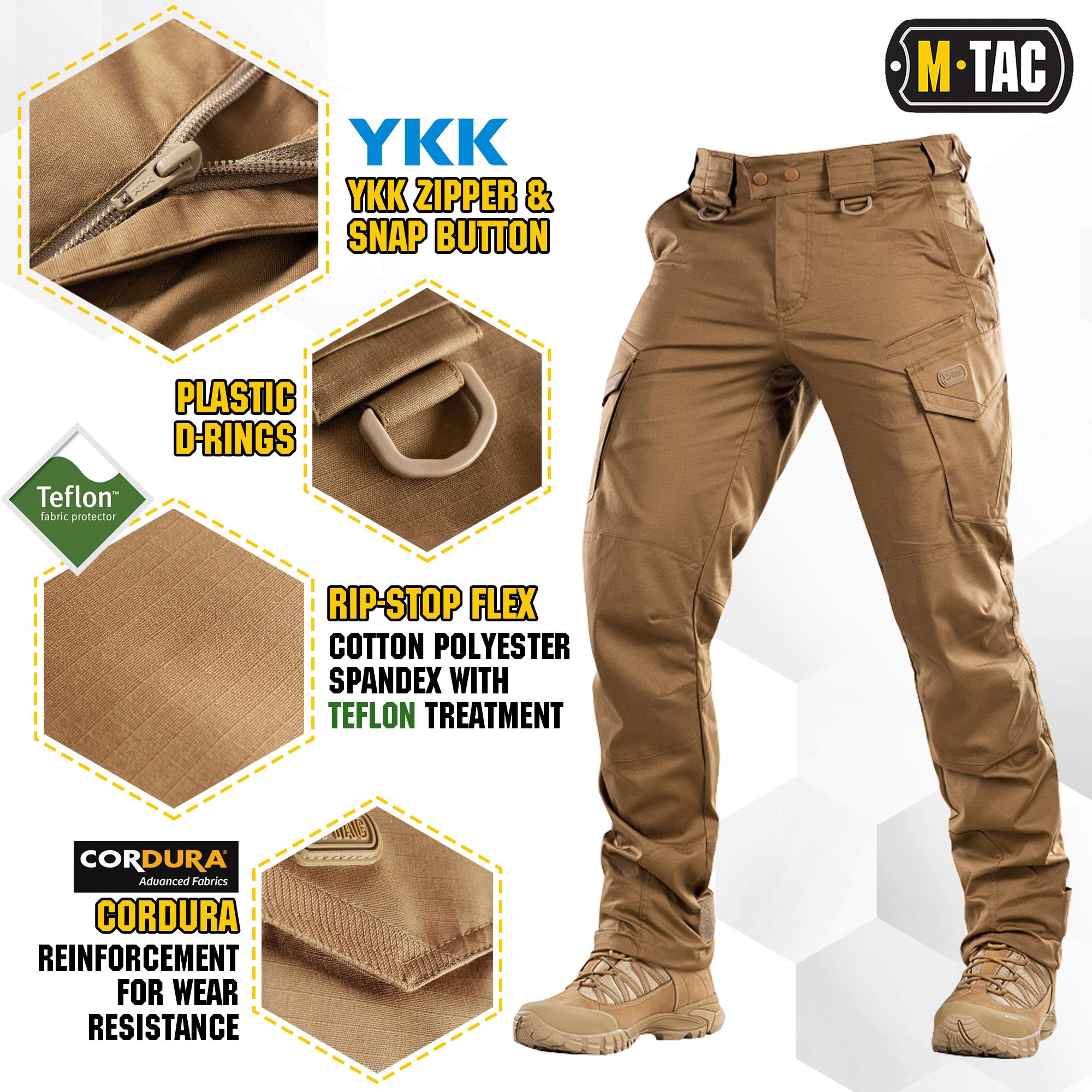 Aggressor Flex – spodnie taktyczne – męskie bawełniane z kieszeniami cargo, Coyote Brown, 34W / 32L