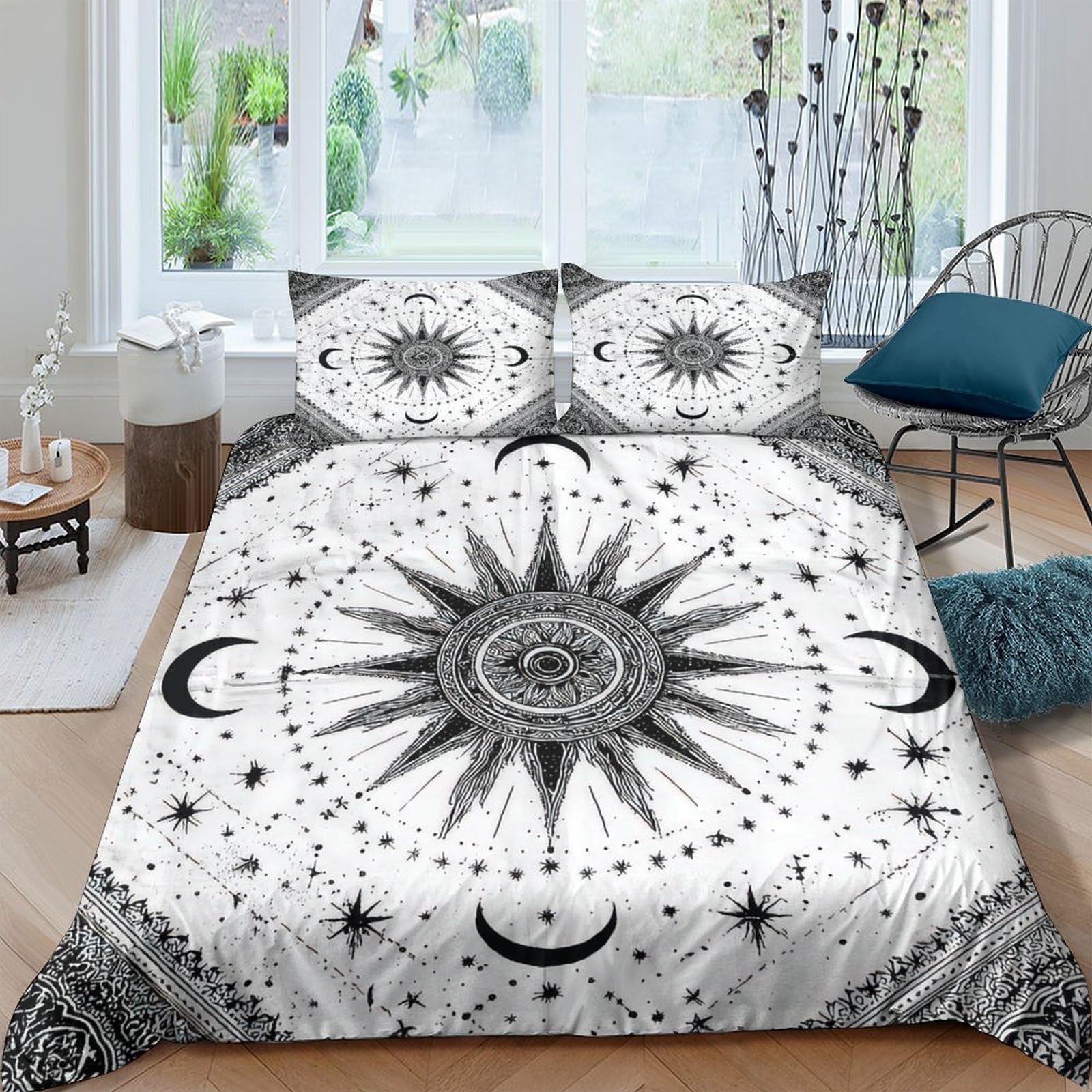 Ctjqhvkz Style-9 3D Printed Sun Moon Mandala Fitted Sheet Microfiber Breathable Star Compass Mattress Cover For Bedroom Guest Room Decor Single（135X200cm）