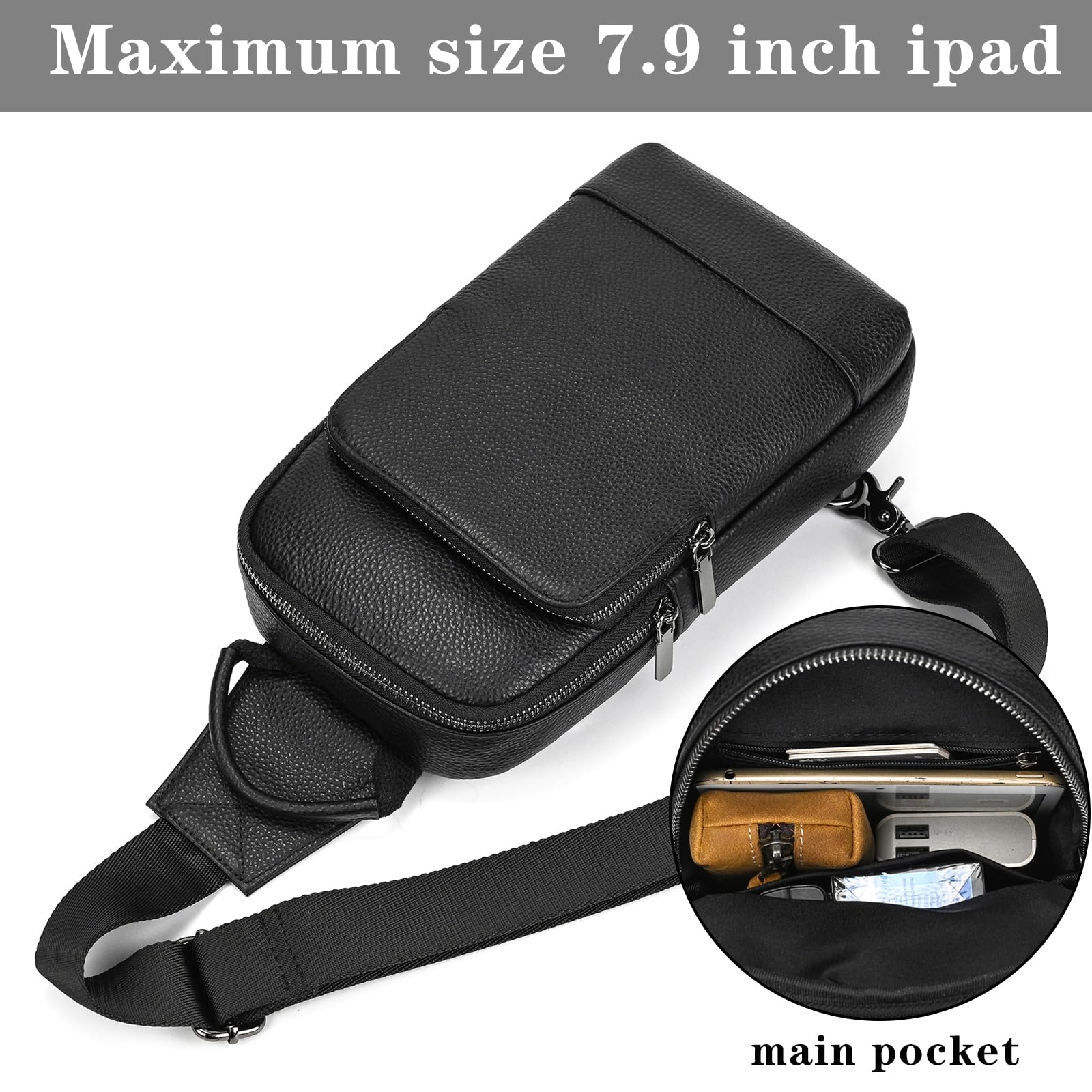 Leder Brust Tasche Männer Leder Umhängetasche Business Freizeit Crossbody Tasche Reise Arbeit kleine Handtasche, 9339 Schwarz