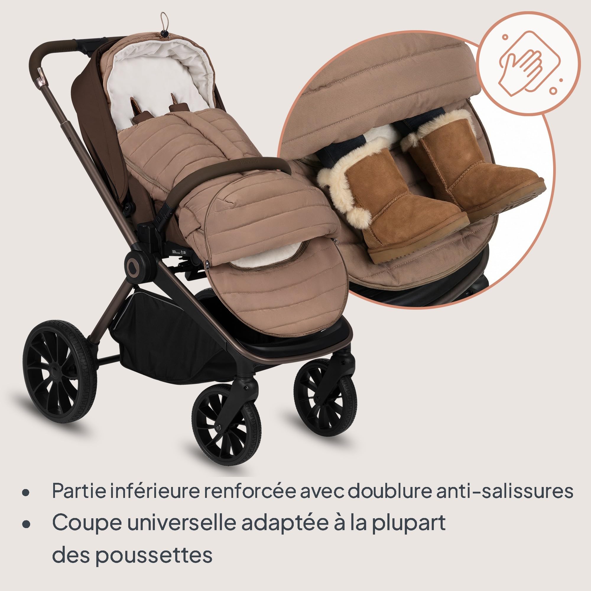 Lionelo Oli Sac de couchage universel pour poussette et nacelle, ceintures à 5 points, imperméable, chaud, fermeture éclair, lavable en machine, rembourrage hypoallergénique, 101 x 45 cm