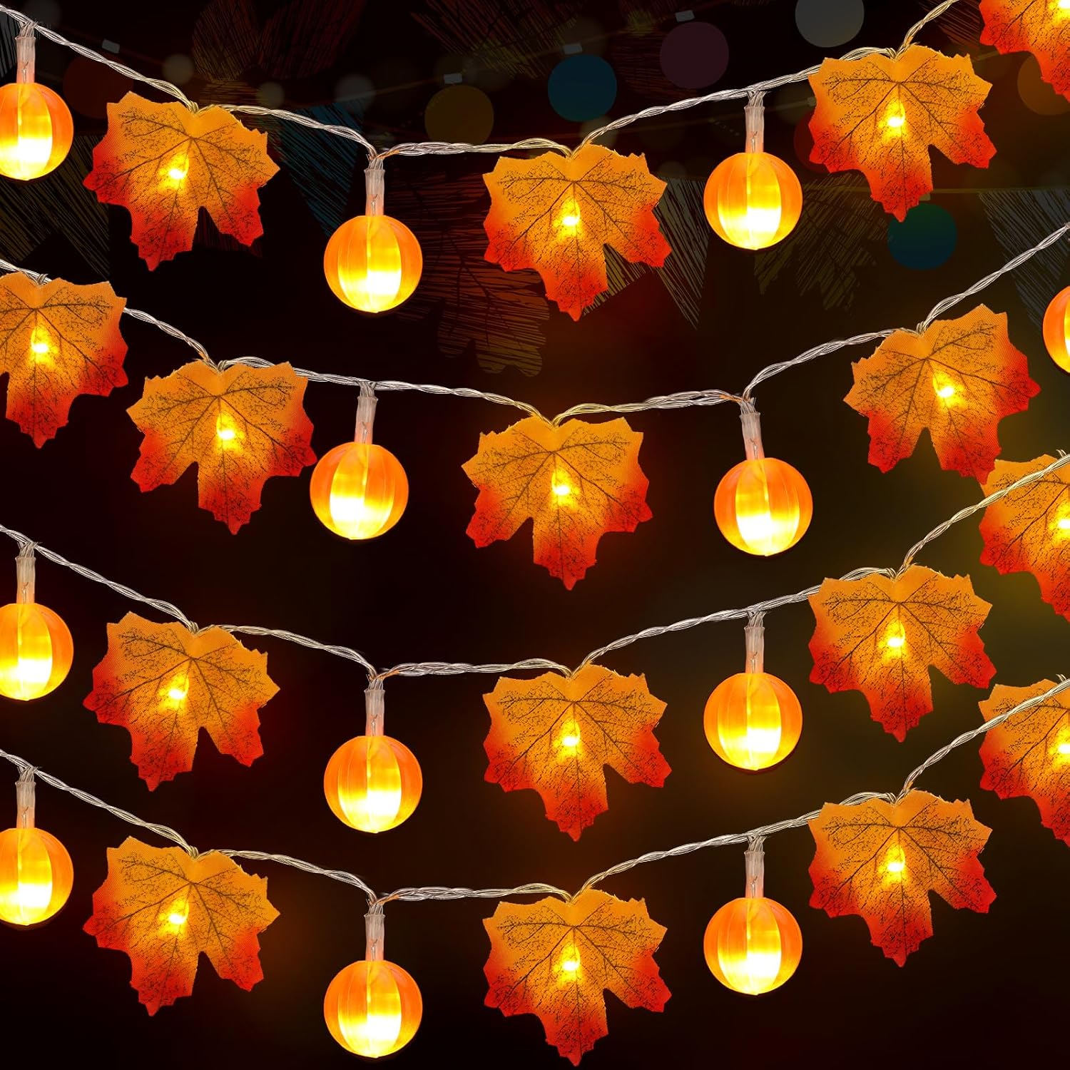 Kittmip Fall Garland with Pumpkin String Lights Maple Fall