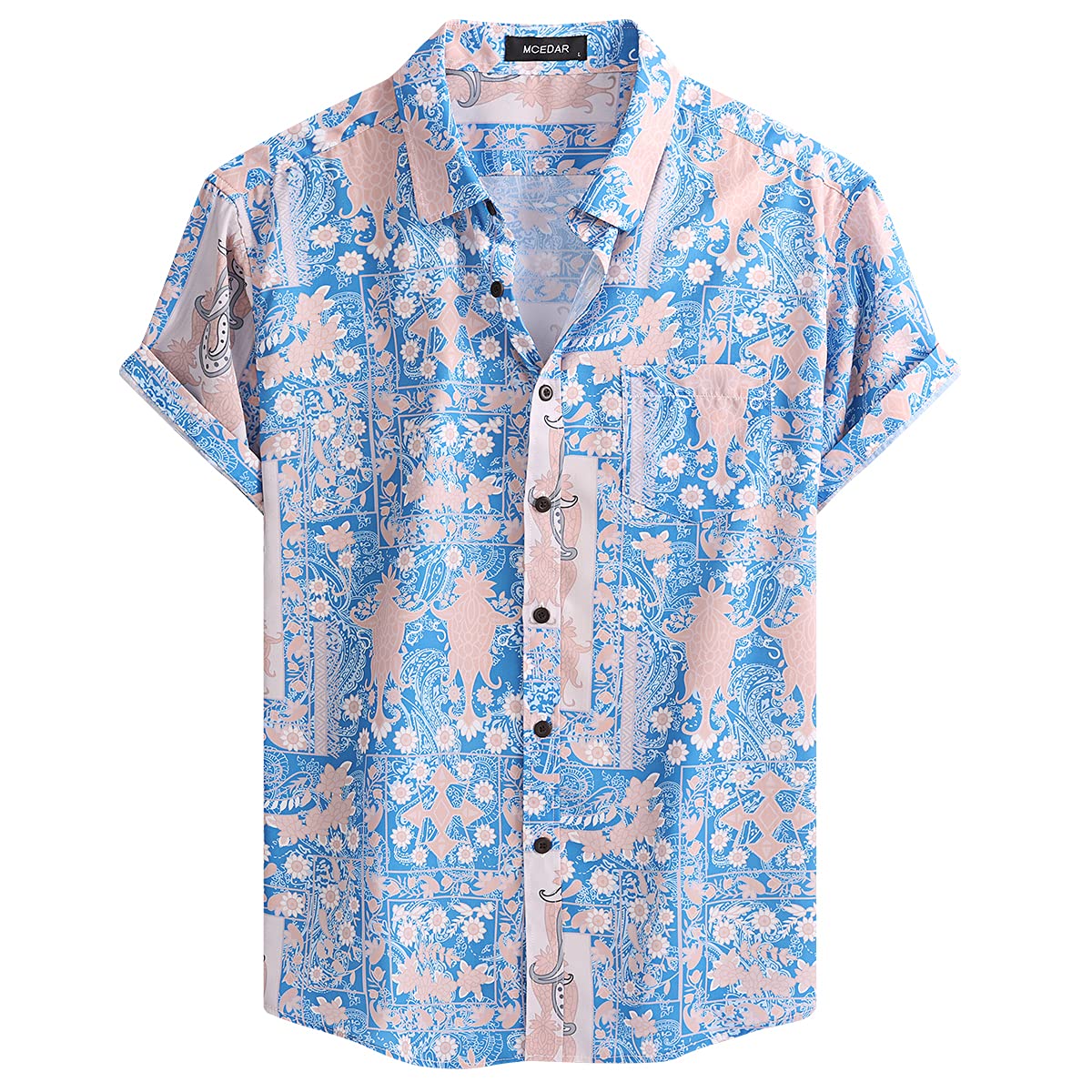 MCEDARMens Casual Short Sleeve Button Up Vintage Summer Hawaiian Beach Vacation Shirts (Size S-5XL Big and Tall)