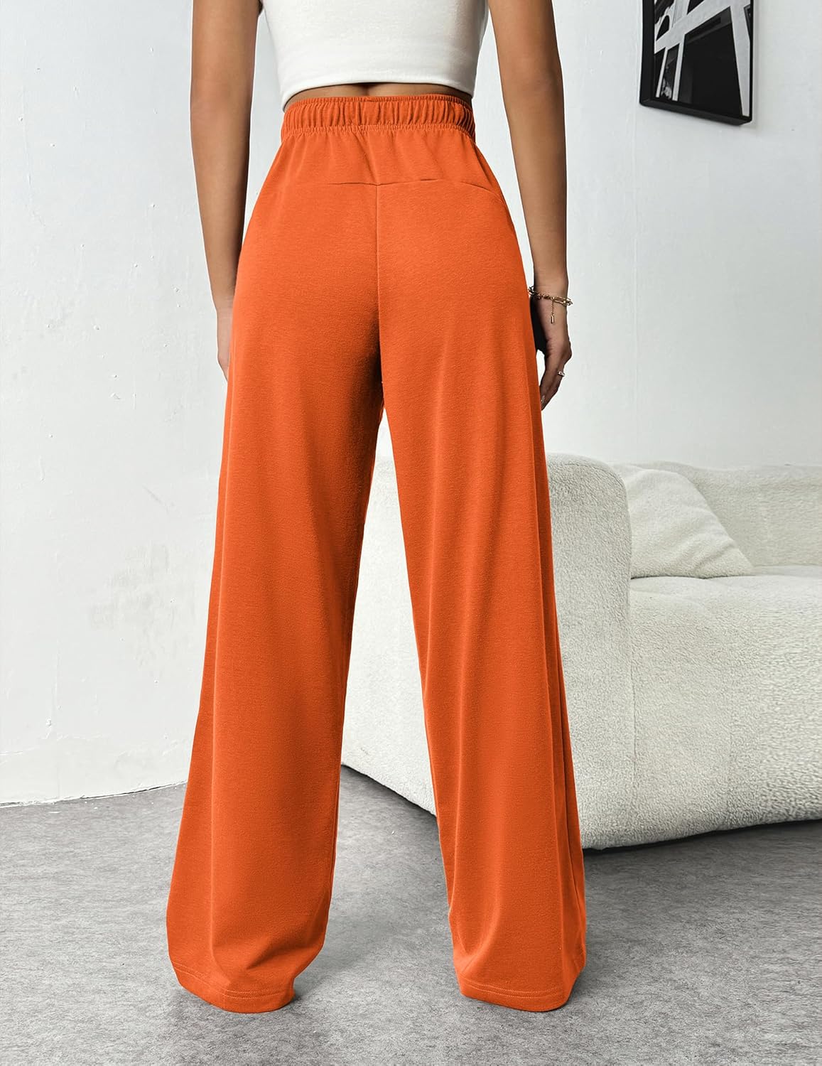 PINSPARK Wide Leg Sweat Pants for Womens High Waisted Baggy Sweatpants Casual Drawstring Workout Pants with Pockets - Image 3