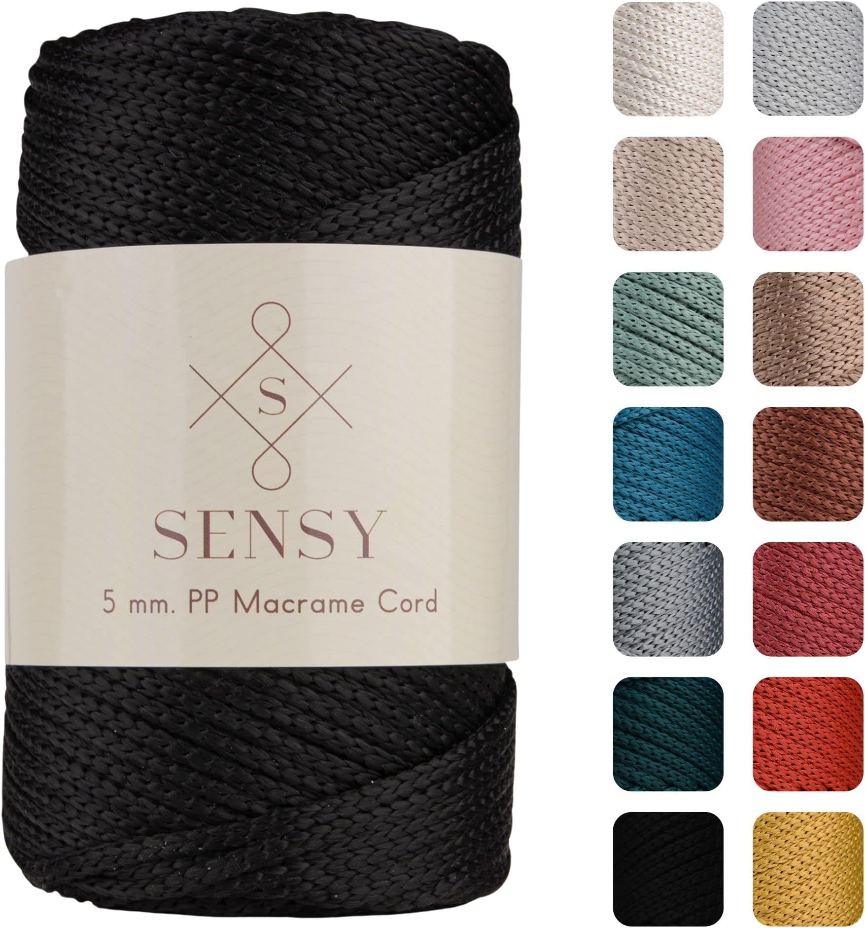 Sensy Premium 5mm 104 Yards Polyester Rope 100% Polypropylene Cord Macrame Cord 5mm Crochet Bag Cord Macrame Rope Crochet Thread Gift for Knitter (Black)