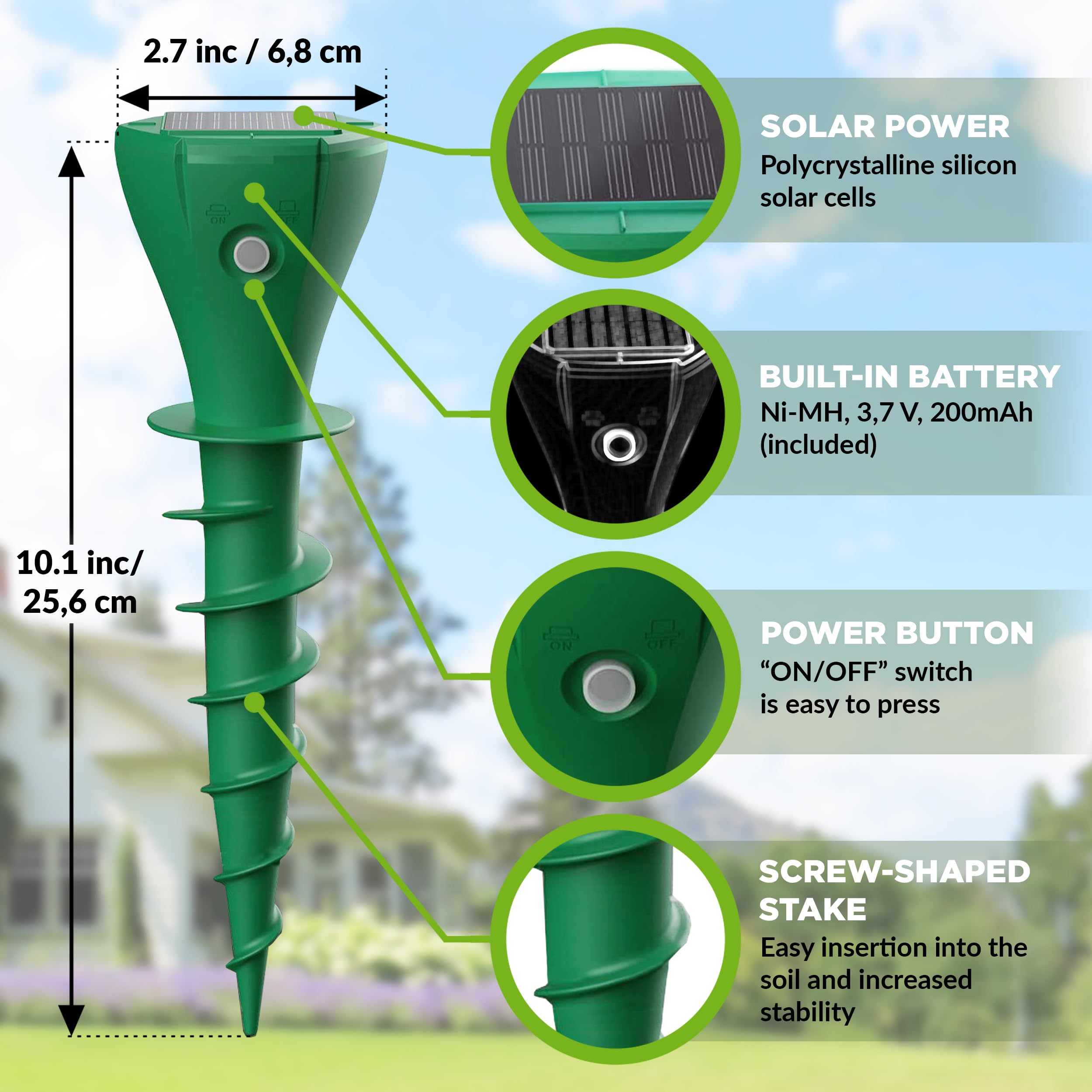 ISOTRONIC Solar Mole Repellent for Repelling Moles Voles & Snakes, Mole Repellent with Ground Spike for the Garden - Image 4
