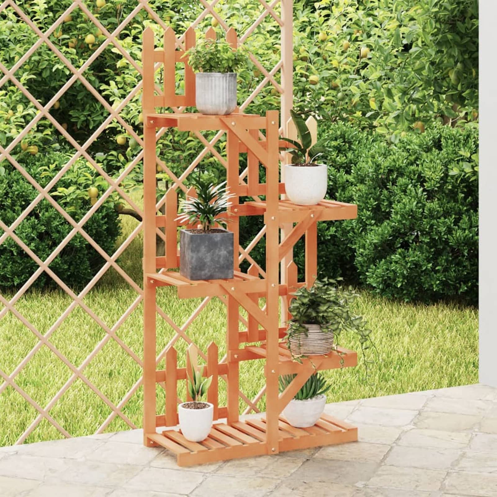 ZEYUAN Blumenständer, Pflanzentreppe Outdoor, Blumentreppe Draußen, Pflanzenregal, Pflanzenständer, Blumenregal, Balkon Möbel, 60x25x130 cm Massivholz Tanne