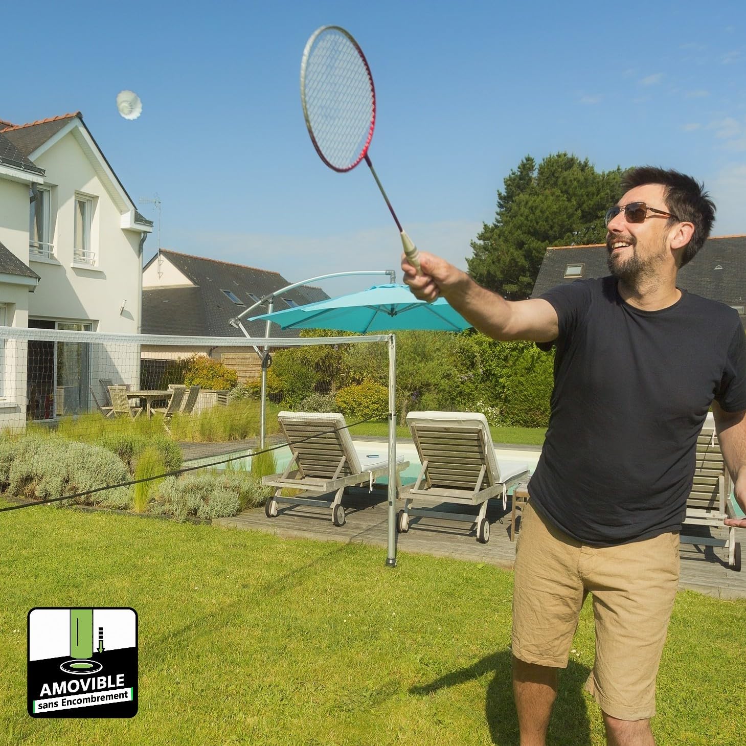 GARD & ROCK - Kit poteaux multisports, télescopiques en aluminium - Badminton, Tennis, Volley-Ball - À clipser sur les bases d'ancrage - Transformez en un instant votre jardin en un terrain de sports!