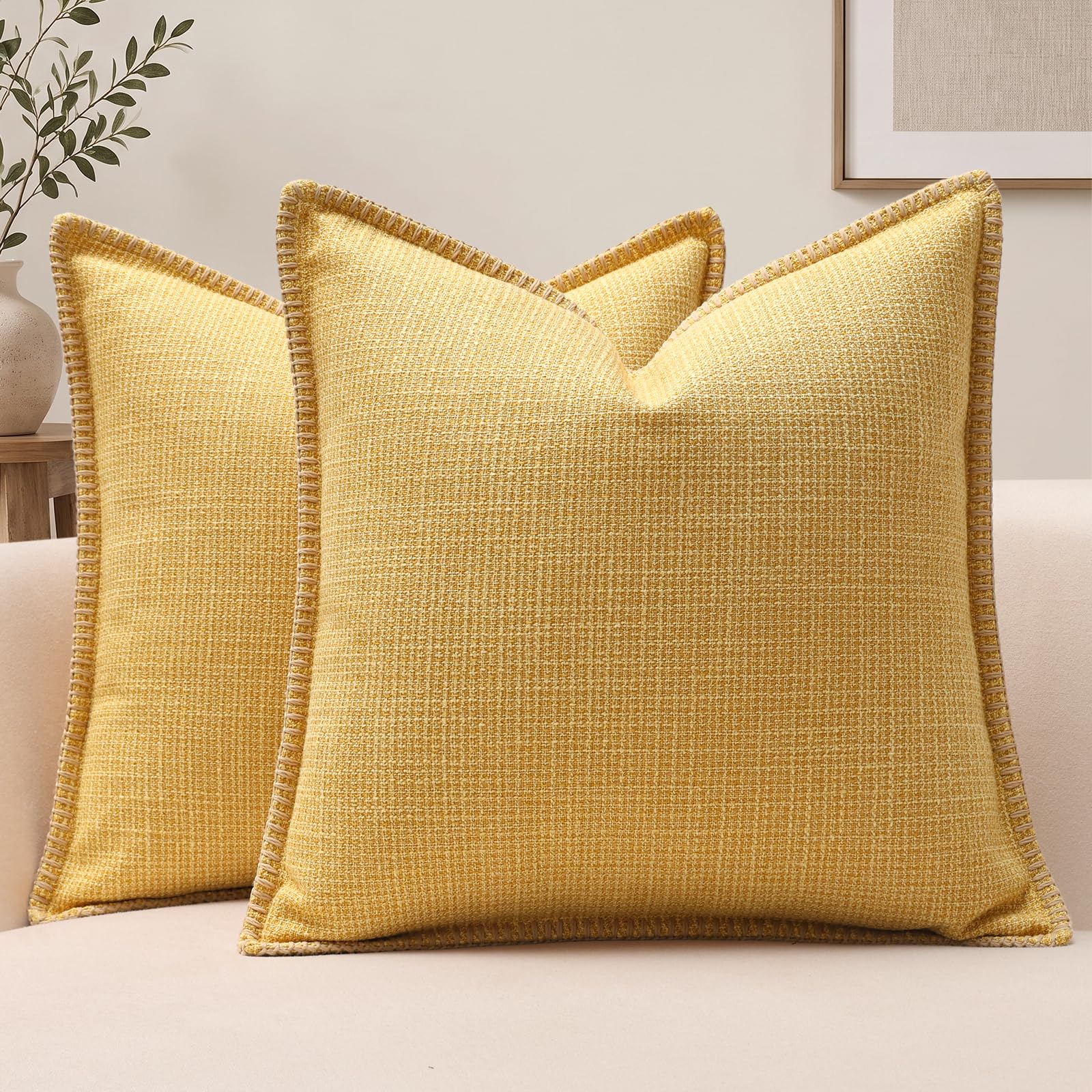 JOTOM Cushion Covers 60x60 cm Pack of 2 Yellow