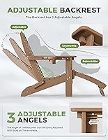 Vista 5 de Ciokea Juego de 2 sillas plegables Adirondack con otomano retráctil para hoguera, silla de patio con reposapiés extraíble, resistente a