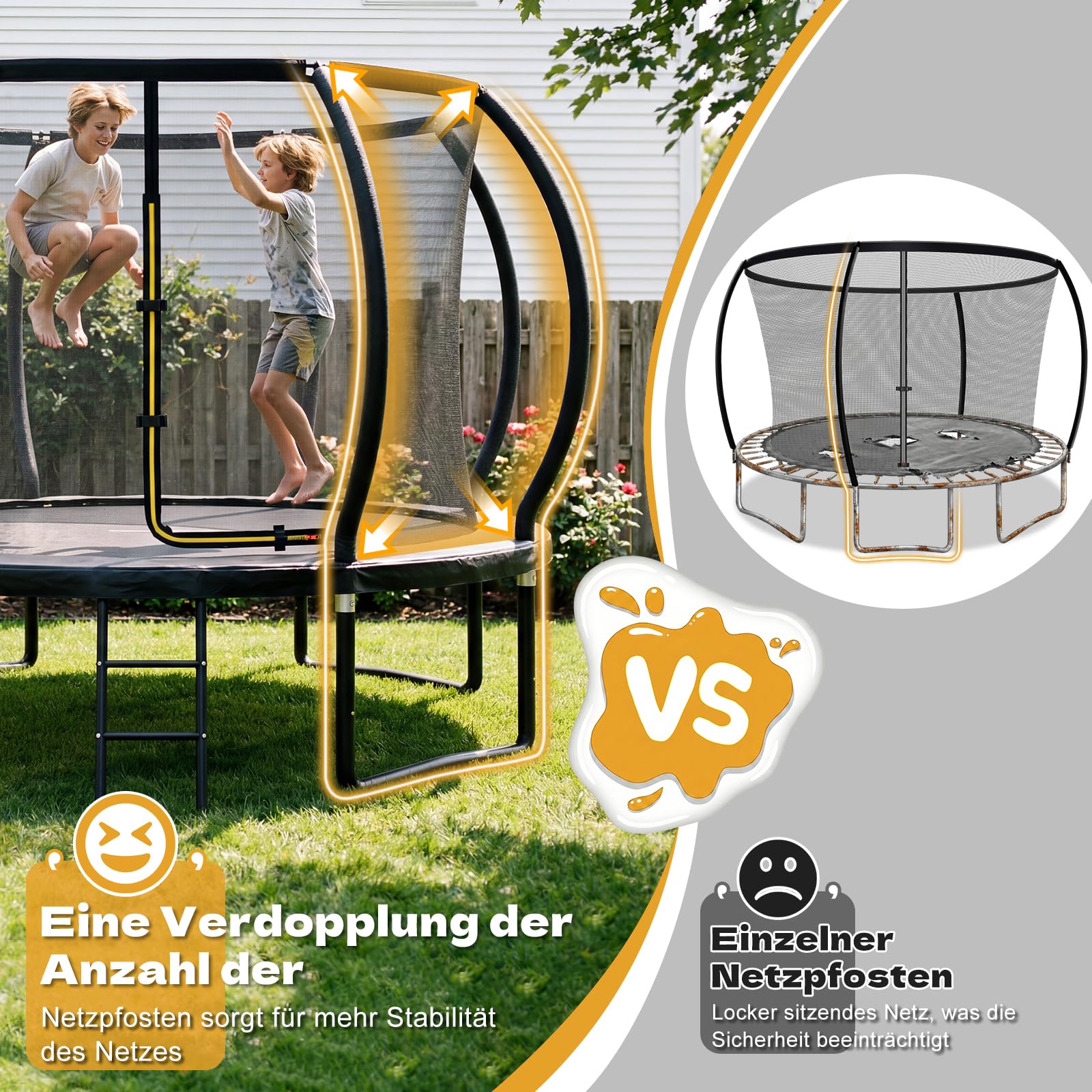 JUMMICO Trampolin Outdoor Ø 228/305/366/427/488 cm mit Schutznetz und Leiter, GS-geprüftes Freizeit-Trampolin für Kinder und Erwachsene, Rahmen mit Rostschutzbeschichtung, Belastbarkeit 150kg