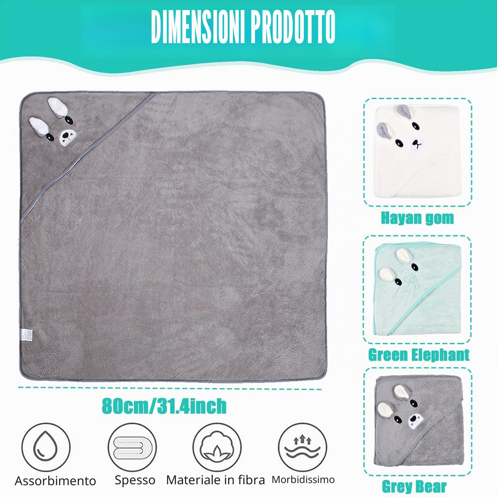 Funmo 3Pz Asciugamano con Cappuccio Set Asciugamano Neonato con Cappuccio, Accappatoio Neonato,Asciugamano Morbido e Super Assorbente per Neonati e Bambini 0-3 Anni