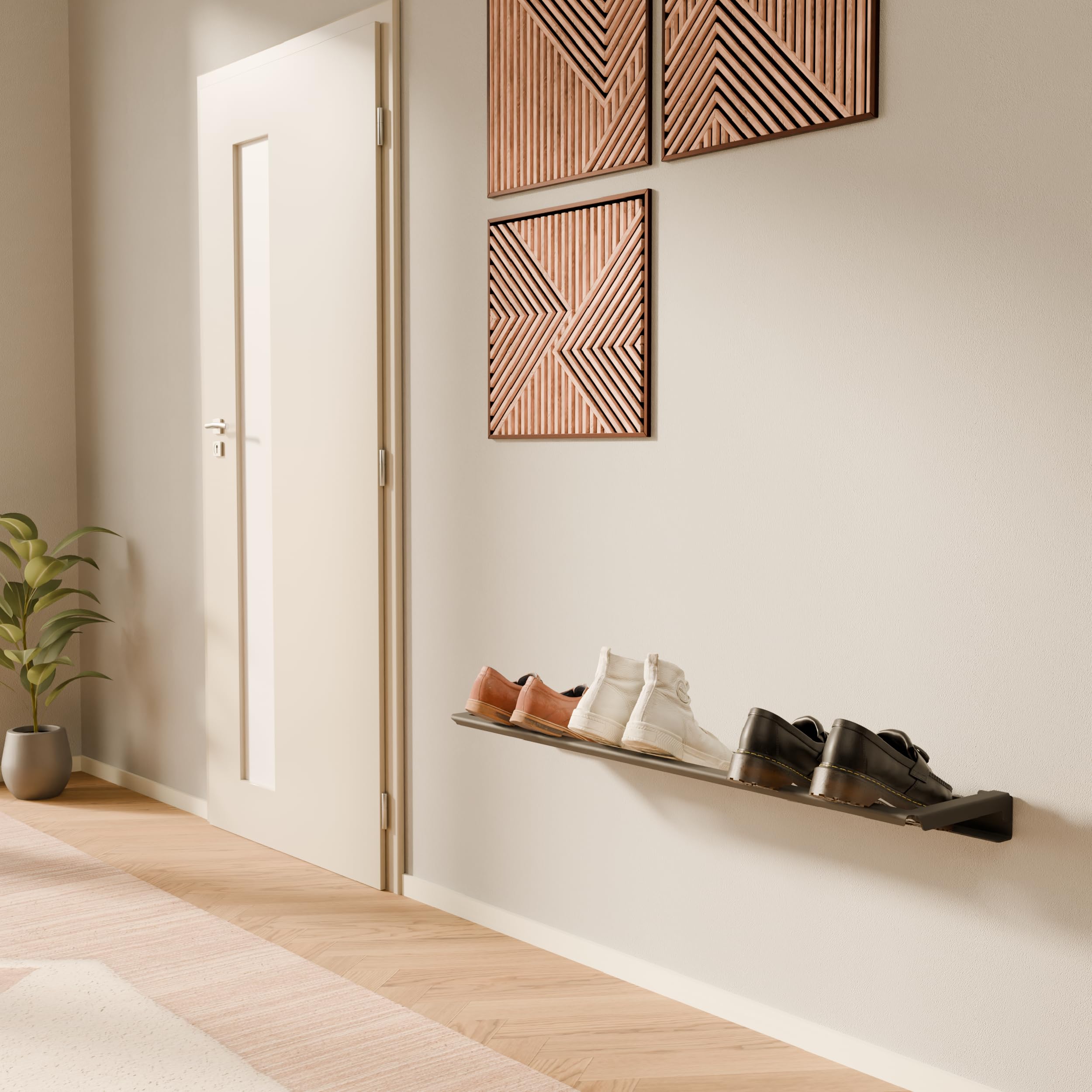 pamo étagère à Chaussures Murale en métal 91 x 20 cm – Étagère à Chaussures | gain de place à fixation murale pour entrée, dressing ou chambre – Noir