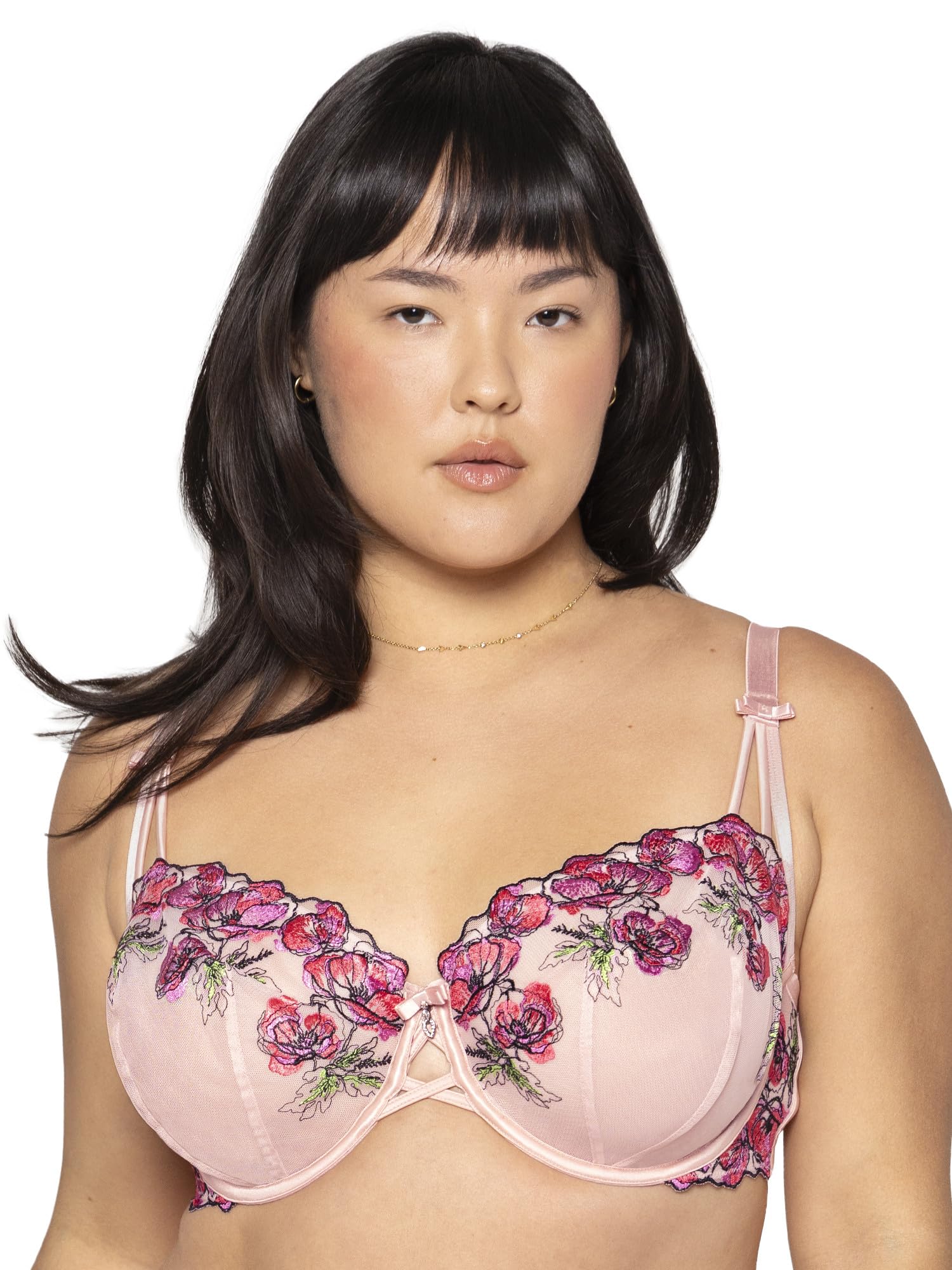 Curvy Couture Women's Lush Embroidery Unlined Underwire Full Coverage Balconette Bra