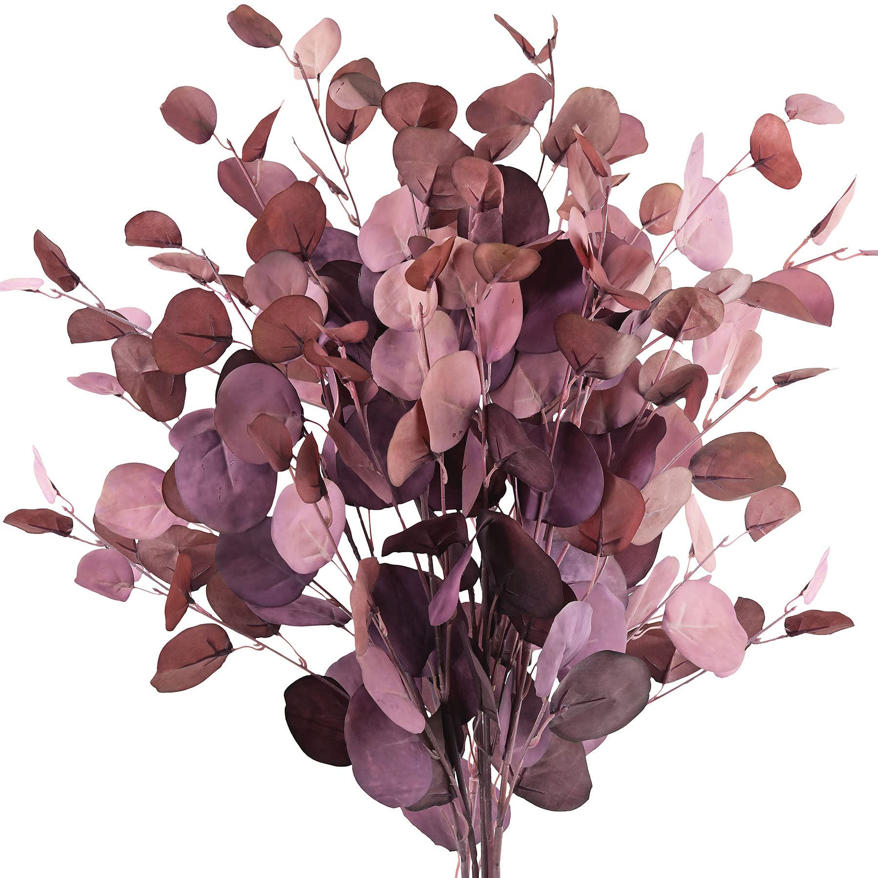 6 Stems Eucalyptus Artificial Silk Leaves Realistic Looking for Centerpieces Fillers Bouquets (Dusky Purple)