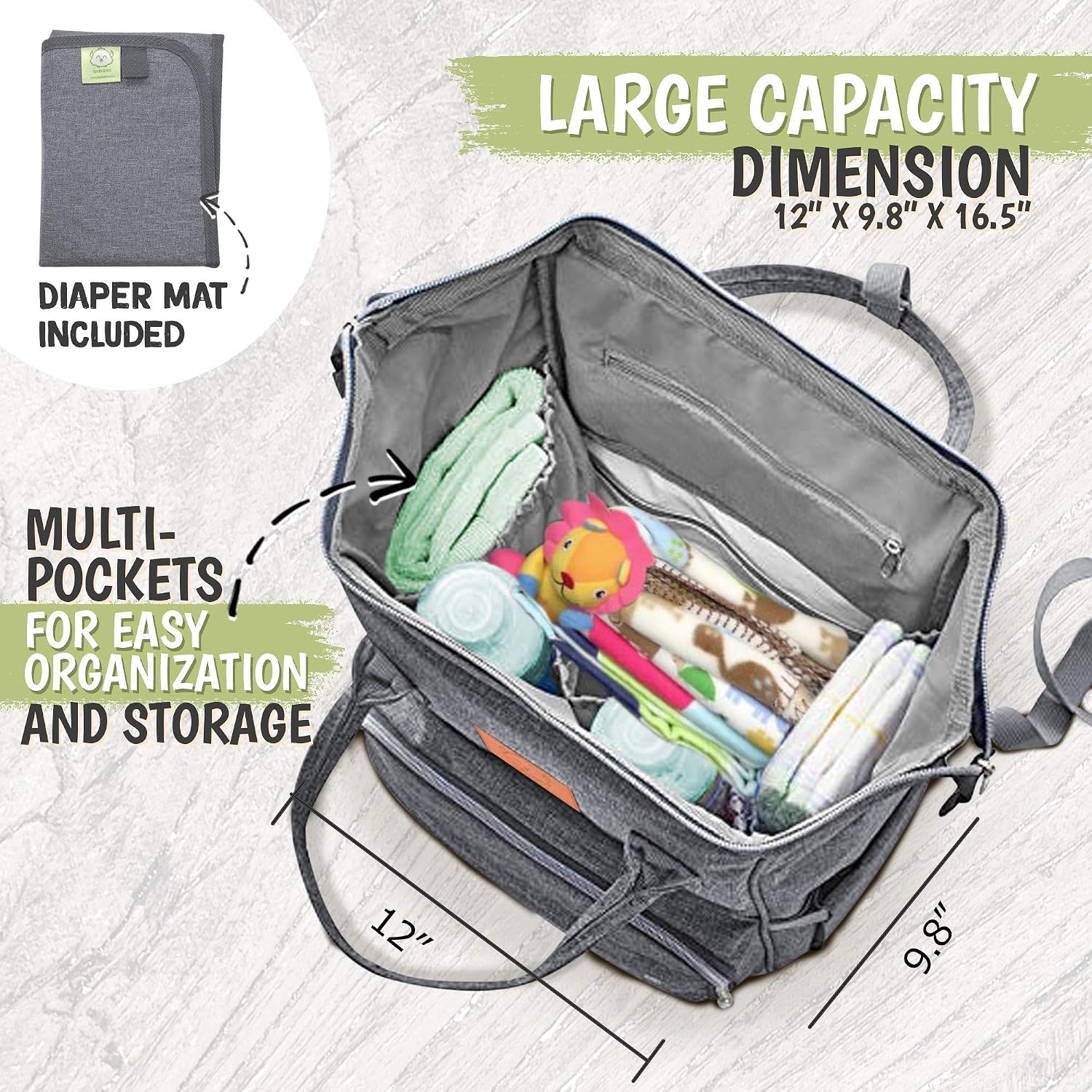 Baby Carseat Rear Facing Mirror and Diaper Backpack Bundle - Large Shatterproof Baby Car Mirror - Waterproof Travel Baby Bags