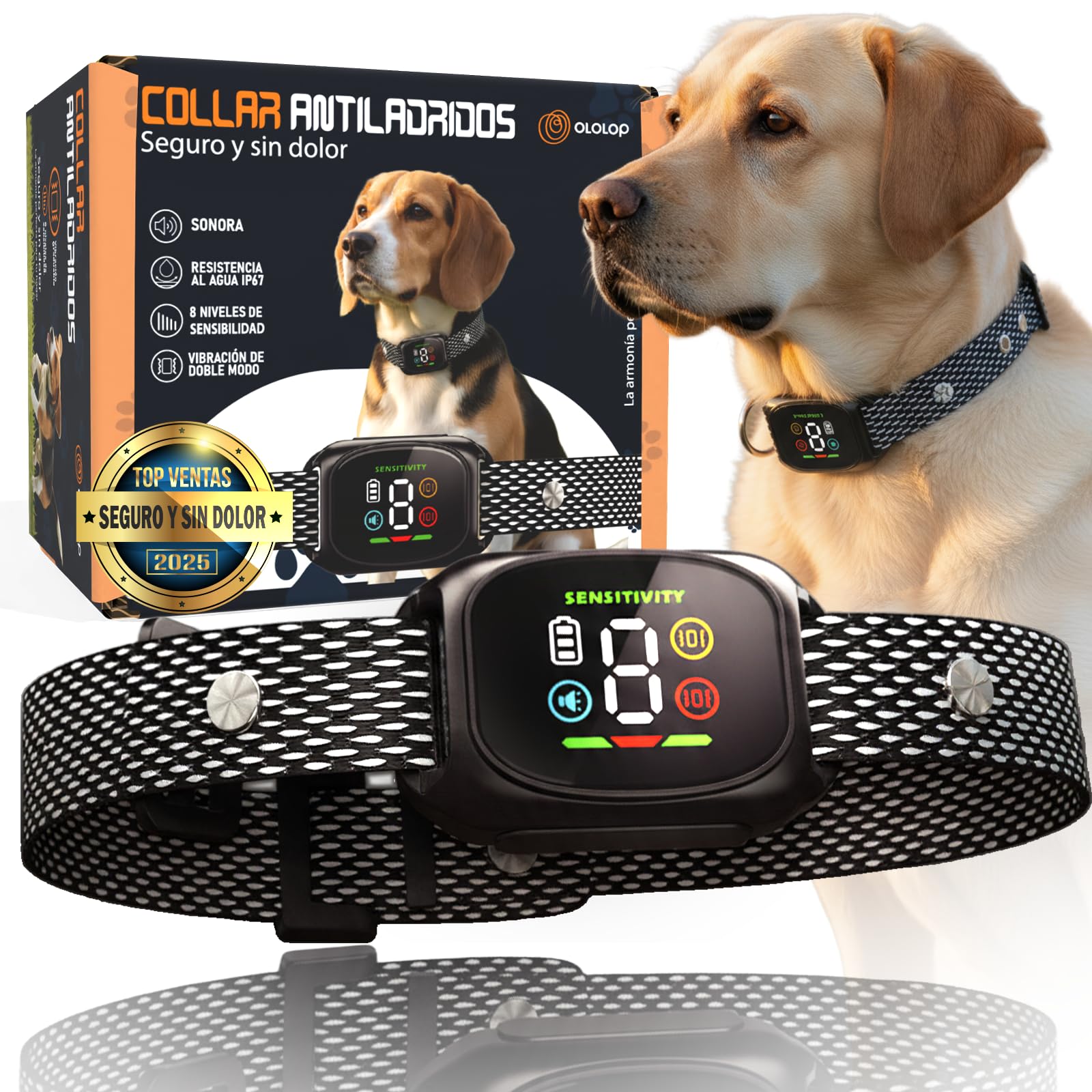Collar antiladridos Perros |Collar adiestramiento Perros Solo vibración y Sonido | Ajustable + Sensible al ladrido | Perros pequeños y medianos | Entrenamiento Humanizado | Hogar Tranquilo