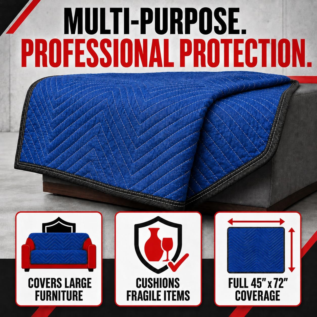 BoxerTool Moving Blanket 45"x72" Moving & Packing Blanket Pro Value (24lbs/Doz Weight) Light Duty - Multipurpose, Moving, Packing, Scratch Protection, Camping