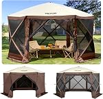 Tente de gazebo VEVOR avec écran, 10 x 10 pi, tente de camping pop-up à 6 côtés avec fenêtres en maille, sac de transport portable, piquets de sol, grandes tentes d'ombre pour le camping en plein air, le jardin et la cour
