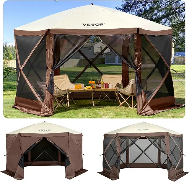 VEVOR Pop-Up Screen Tent: 6x6FT Camping Gazebo with Wind Cloths & Mosquito Netting