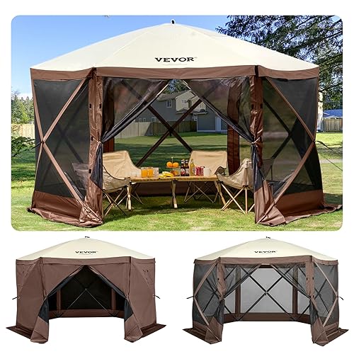 VEVOR Pop Up Gazebo Screen Tent 6 Sided Canopy Sun