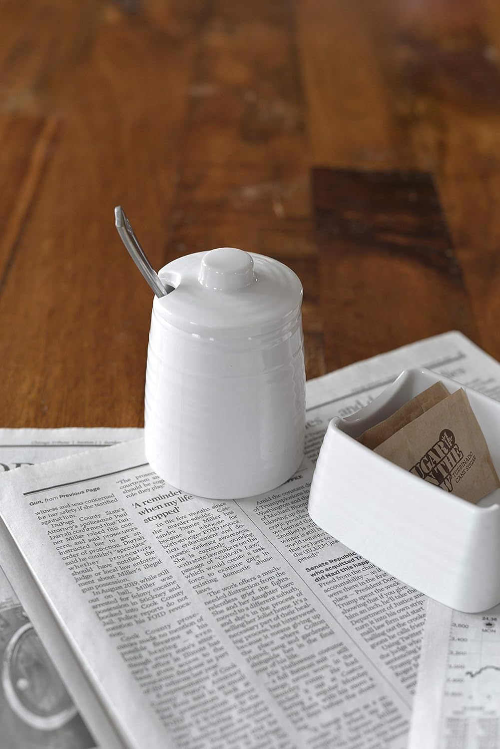 TableCraft 10416 Pulito Collection Sugar Jar, with lid, 5.5 oz., 3" Dia. x 4-1/8"H, Textured Finish, Melamine, White