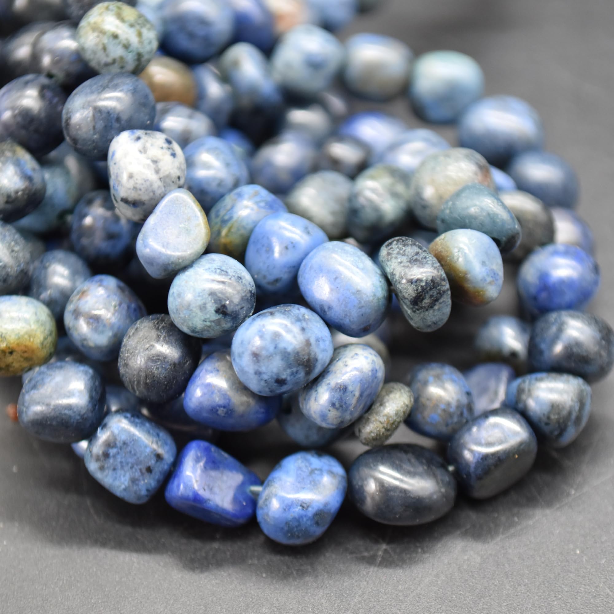 Grade A Natural Dumortierite Semi-Precious Gemstone Pebble Tumbledstone Nugget Beads - 5mm - 8mm - 15" Strand
