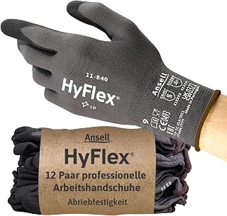 Ansell HyFlex 11-840 Professionelle Arbeitshandschuhe, Rutschfeste Nitril-Beschichtung, Industrie-Schutzhandschuhe für Mechanik, Werkstatt und Montage, Waschbare, Schwarz, Größe XS (12 Paar)
