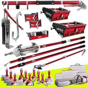 Full Drywall Taping and Finishing Set - LEVEL5 | Automatic Taper, 10/12" Flat Boxes, 3/3.5 Angle Heads, MiniShot, Corner Roller, Standard Handles, Pump, Gooseneck | 4-680
