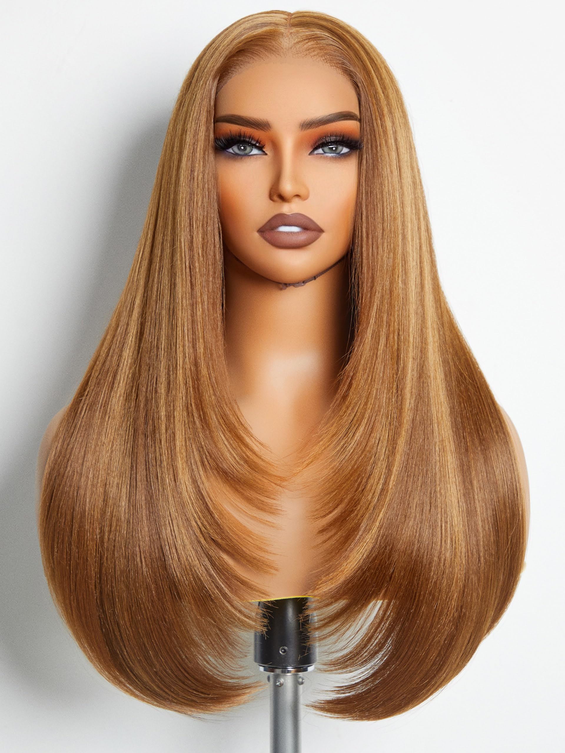 Dark Honey  blonde mix  Lace Front wig Human Hair Lace Front Wigs: Honey Blonde Highlight Bob Wig  main image 3