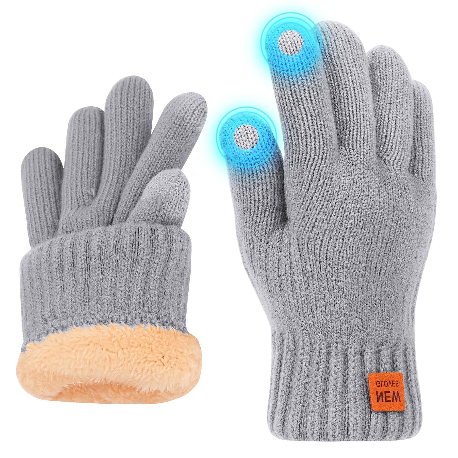 Risipu Winter Gloves for Women Men Ladies Thermal Touch Screen Gloves with Fleece Lining Soft Warm Knit Glove for Running Ski (Light grey)