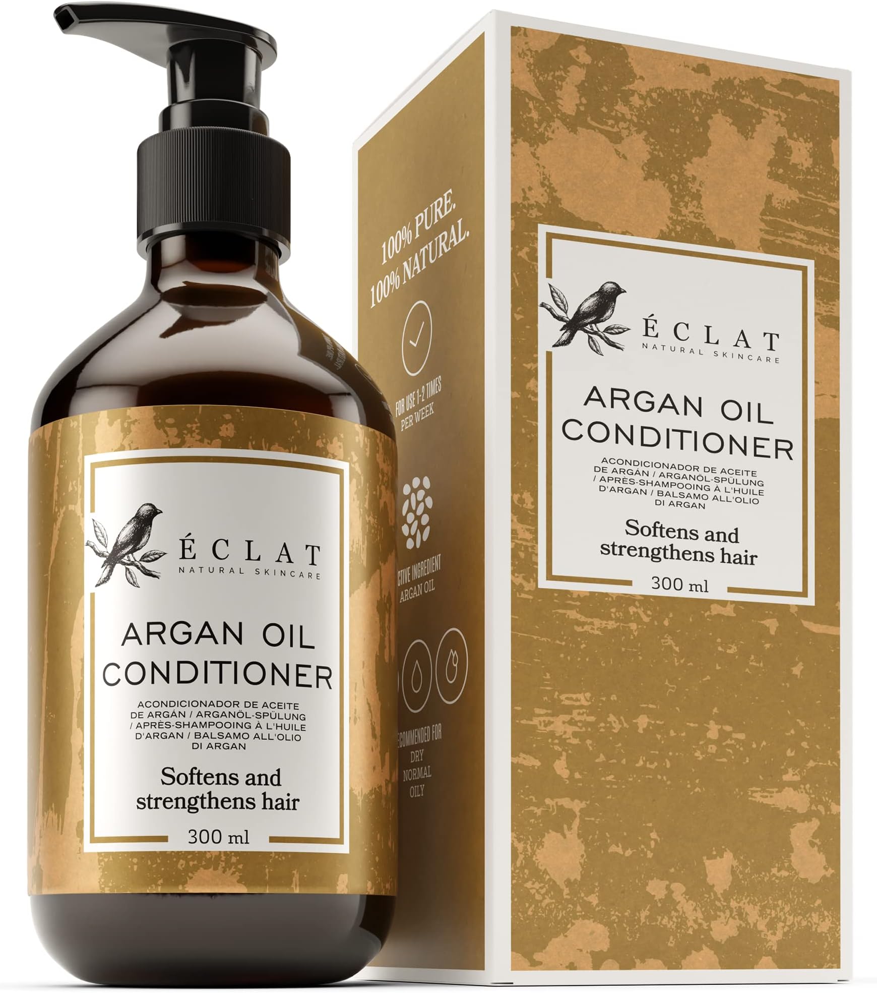 Argan Oil Conditioner - Natural Argan Oil of Morocco - Conditioner for Dry Damaged Hair, Moisturize, Softens and Hydrates Hair, Vegan and Sulphate Free, 300ml
