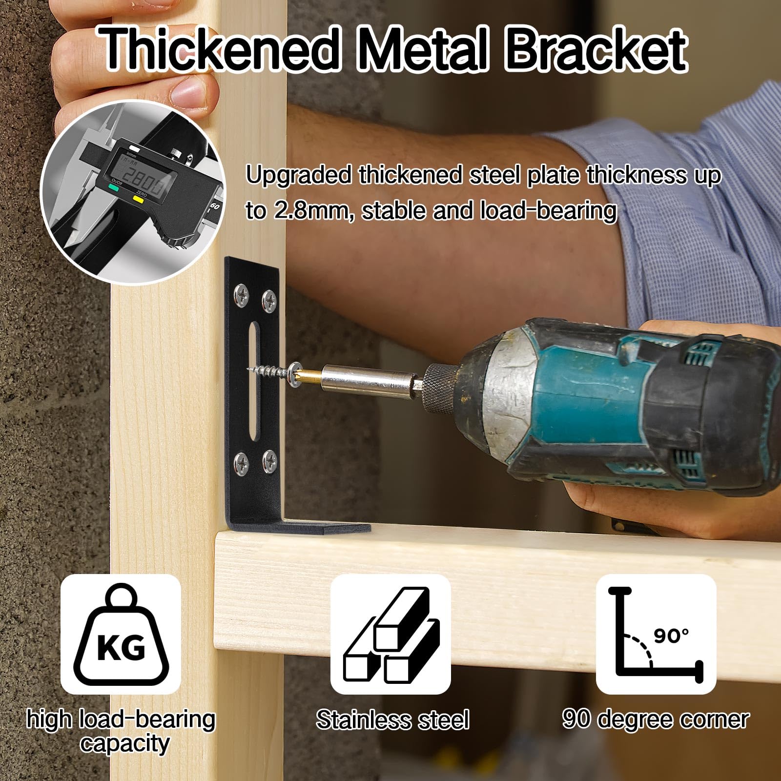 16 Connettori Angolari Nero, Angolo In Metallo 90°, 40 X 60 Mm