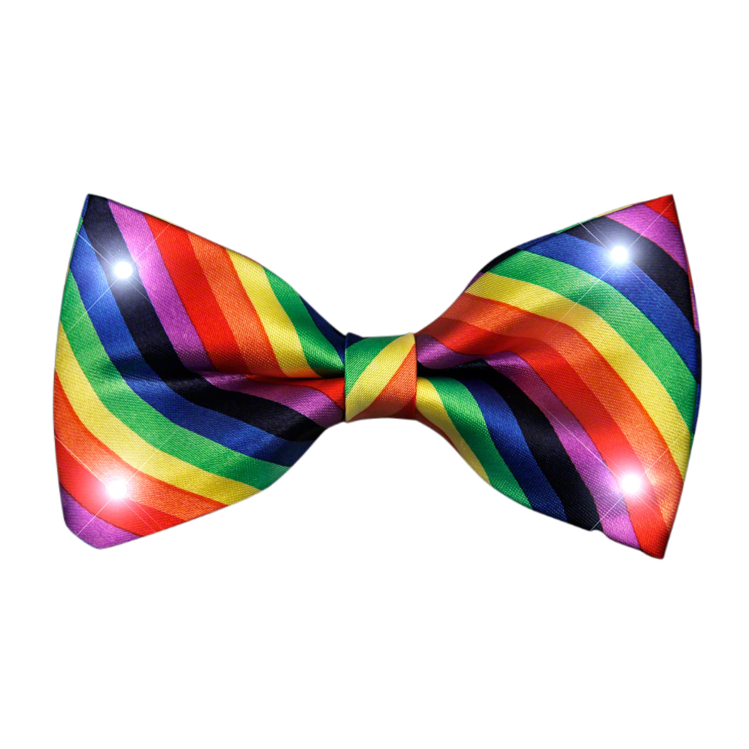 blinkee Rainbow Stripes Bow Tie with White LED Lights