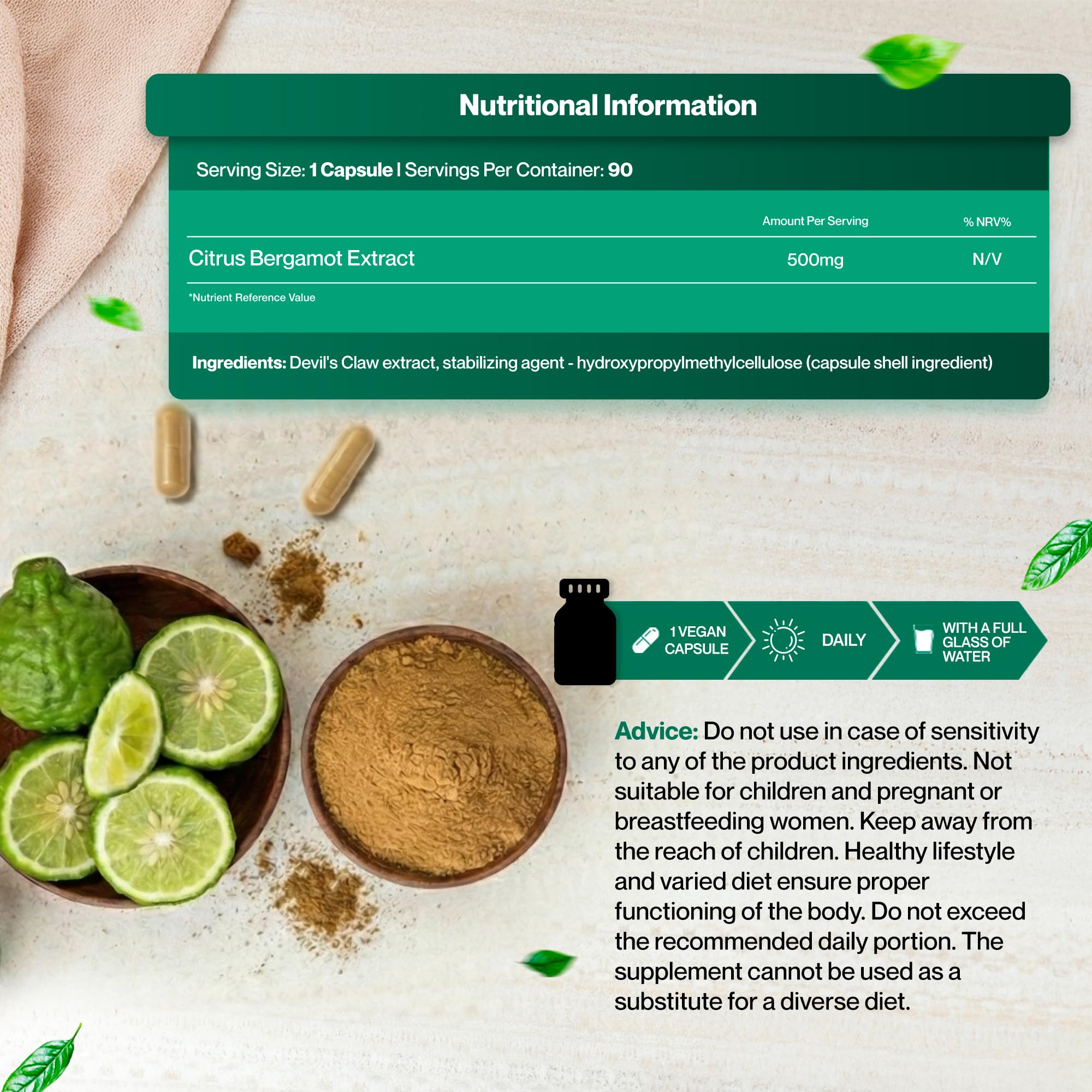 Hepatica Extracto de Bergamota (Citrus Bergamia) 500 mg | 90 Cápsulas Veganas | Suministro para 3 Meses | Un Solo Ingrediente | GMP & laboratorio independiente