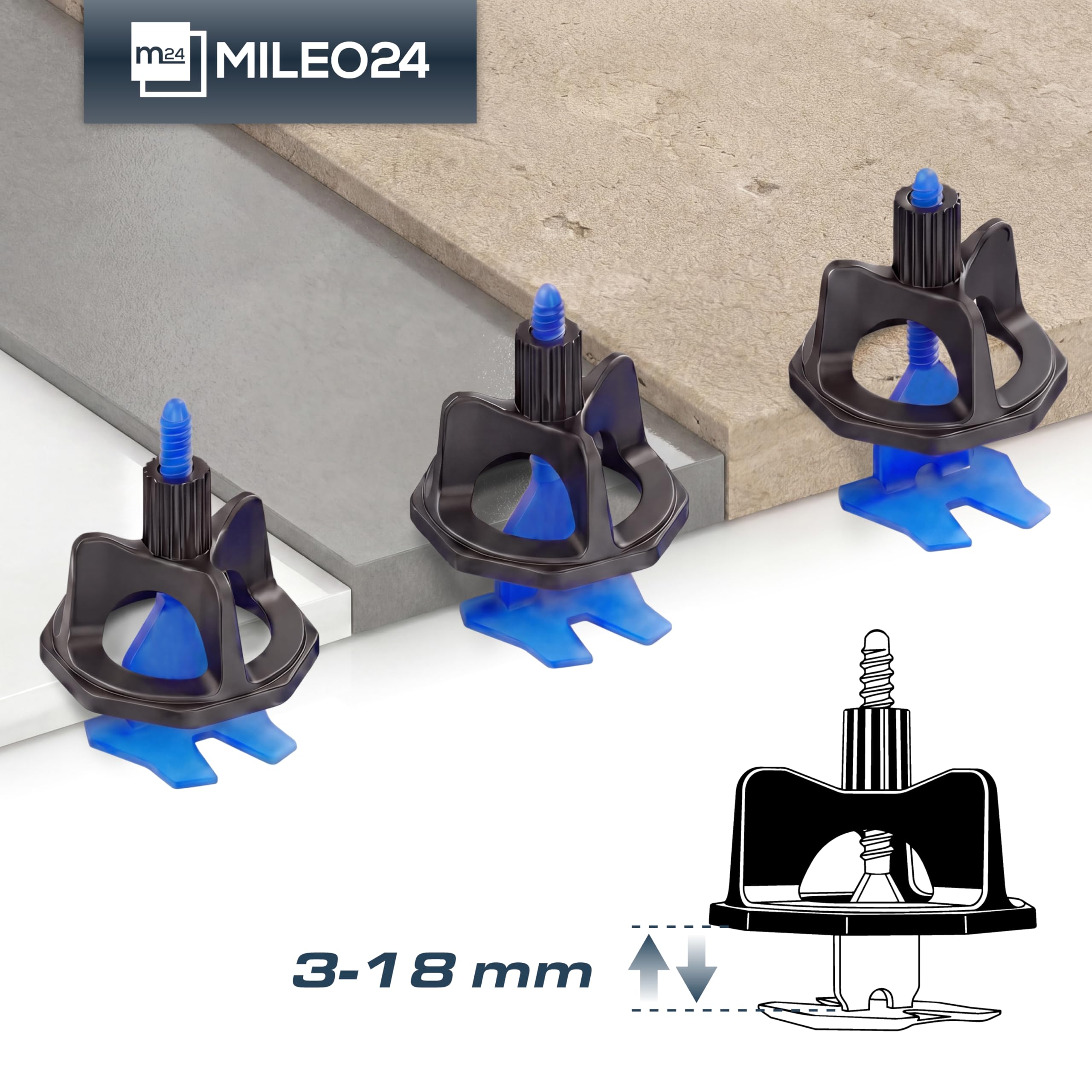 Fliesen-Nivelliersystem Fugenkreuze Set I 200 x 2mm Gewindelaschen + 50 Zughauben I Verlegehilfe Fliesenkeile - Satz I Fugen AUSWAHL 1-3mm