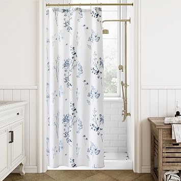 Lino Rosa Navy Blue Small Stall Shower Curtain,Waterproof Fabric Dark Blue and White Nautical Theme Ocean Shower Curtains for Bathroom Set with Hooks 36X72